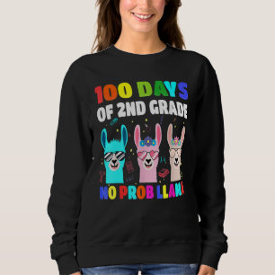 100 Days Of School 2nd Grade No Probllama Llama Bo Sweatshirt