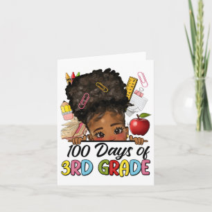100 Days Of School 3rd Grade Afro Girl Messy Bun H Card