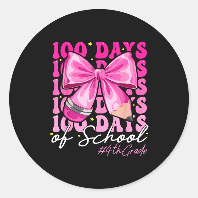 100 Days Of School 4th Grade Girls Coquette Bow  Classic Round Sticker (Front)