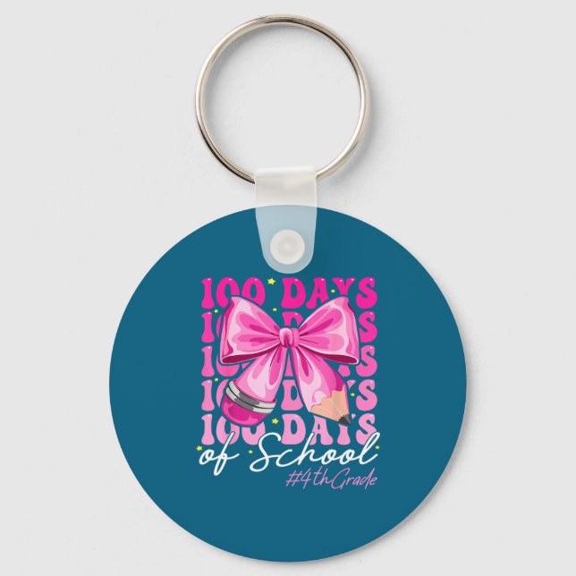 100 Days Of School 4th Grade Girls Coquette Bow  Key Ring (Front)