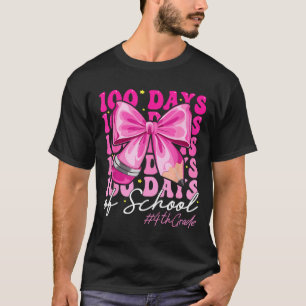 100 Days Of School 4th Grade Girls Coquette Bow  T-Shirt