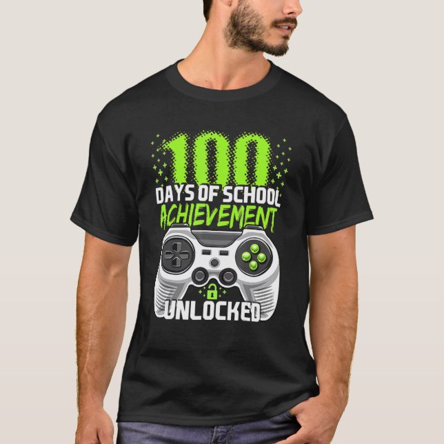 100 Days Of School Achievement Unlocked Video Game T-Shirt (Front)