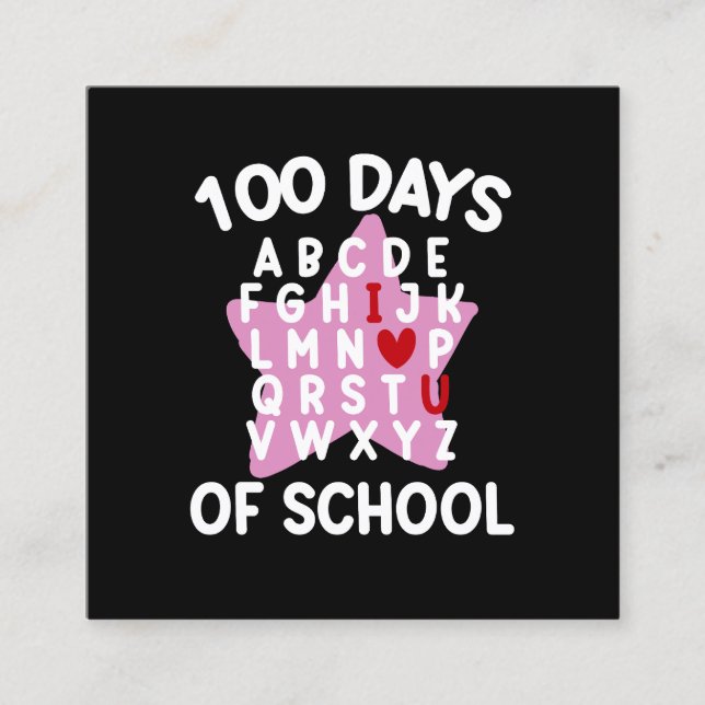 100 Days Of School Alphabet 100th Day Teacher  Square Business Card (Front)