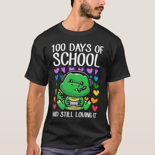 100 Days Of School And Still Loving It Dinosaur Ga T-Shirt (Front)