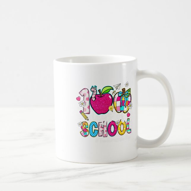 100 Days Of School Apple Checkered Teacher Istant  Coffee Mug (Right)