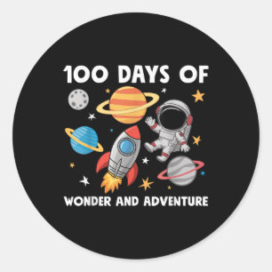 100 Days Of School Astronaut Space Boys Kids 10 Classic Round Sticker