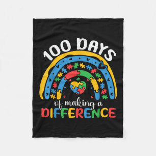 100 Days Of School Autism Awareness 100th Day Fleece Blanket