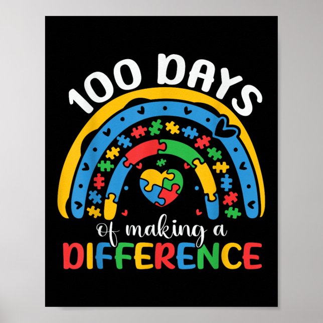 100 Days Of School Autism Awareness 100th Day Poster (Front)