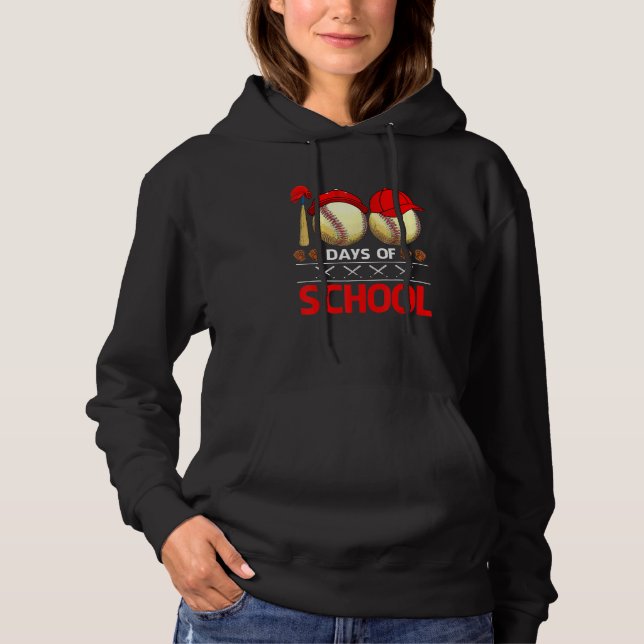 100 Days Of School  Baseball 100 Days Smarter 100t Hoodie (Front)