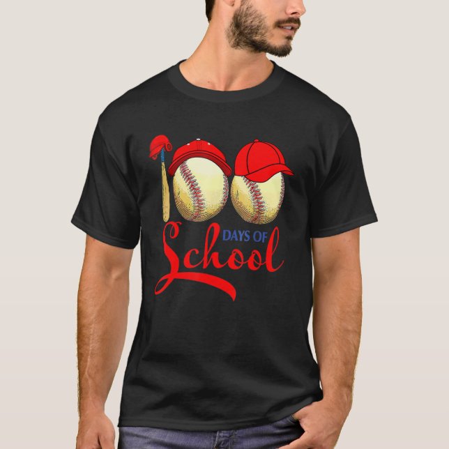 100 Days Of School Baseball 100th Day T-Shirt (Front)