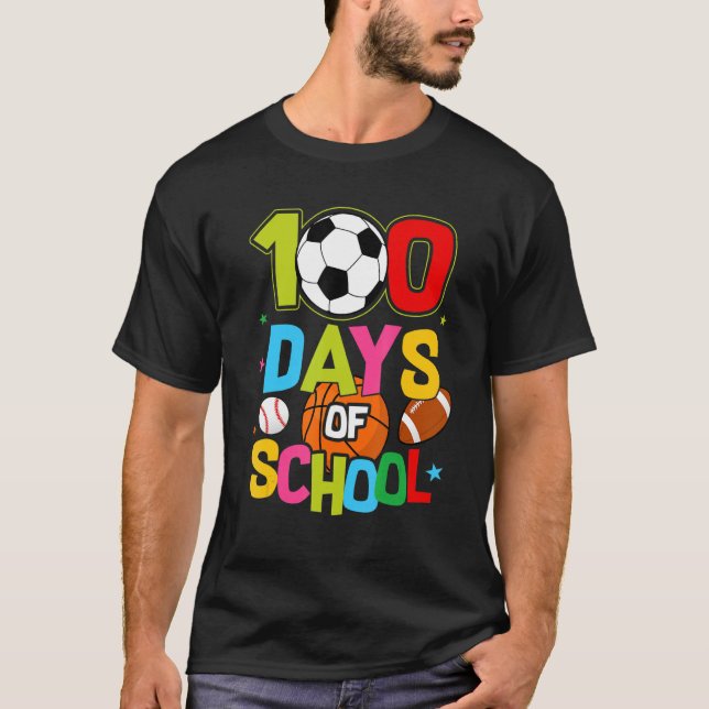 100 Days Of School Baseball Basketball Soccer Foot T-Shirt (Front)