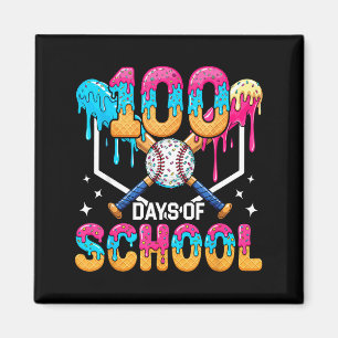 100 Days Of School Baseball Boys Ice Cream Drip 10 Magnet