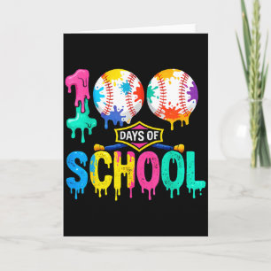100 Days Of School Baseball Boys Kids Colourful 10 Card
