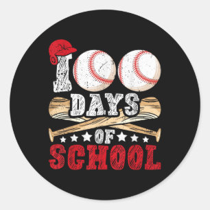 100 Days Of School Baseball Boys Kids Teacher Classic Round Sticker