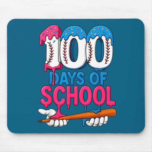 100 Days Of School Baseball Drip Bat 100th Day Of  Mouse Pad (Front)