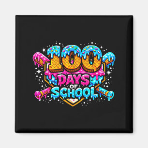 100 Days Of School Baseball Drip Ice Cream Costume Magnet