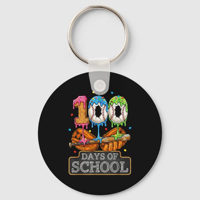 100 Days Of School Baseball Ice Cream Drip Student Key Ring (Front)