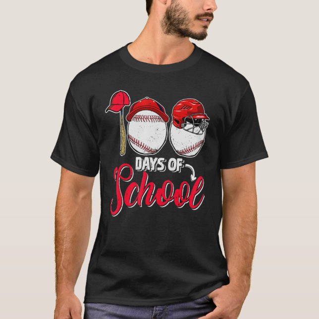 100 Days Of School Baseball Lover Happy 100th Day  T-Shirt (Front)