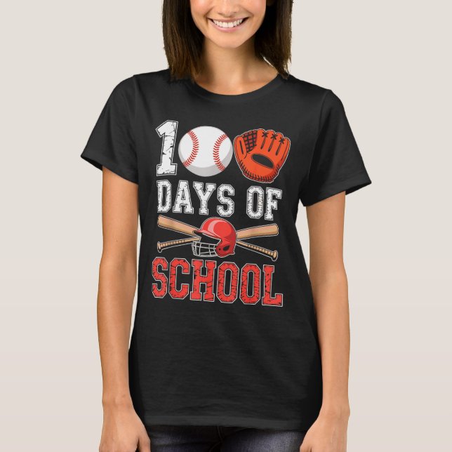 100 Days Of School Baseball Player Teacher Student T-Shirt (Front)