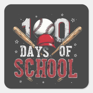 100 Days of School Baseball Sport Lovers Square Sticker