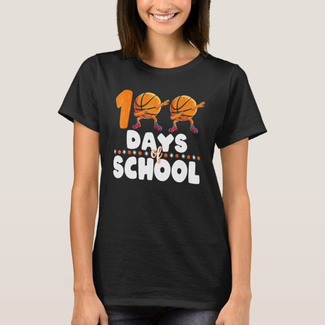 100 Days Of School Basketball 100th Day Balls Gift T-Shirt (Front)