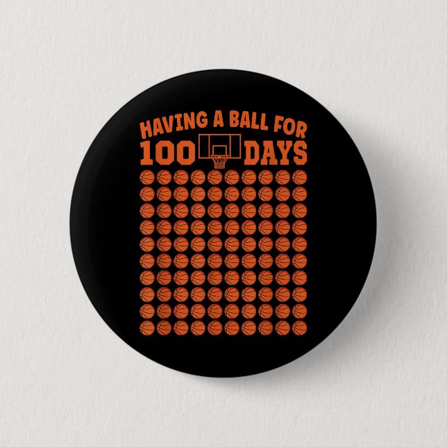 100 Days Of School Basketball 100th Day For Boys  6 Cm Round Badge (Front)
