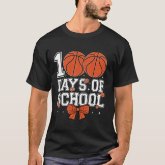 100 Days of School Basketball Coquette Bow 100th D T-Shirt