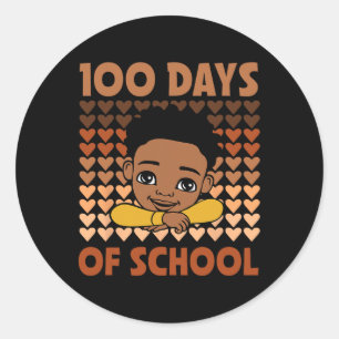 100 Days Of School Black Afro Boys Black History M Classic Round Sticker