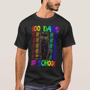 100 Days Of School Black Cat Wearing Glasses Smart T-Shirt