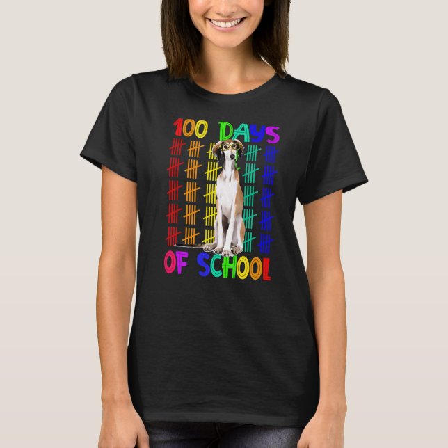 100 Days Of School Borzoi Dog Wearing Glasses Smar T-Shirt (Front)