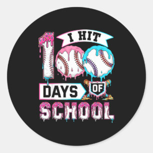 100 Days Of School Boys Baseball Drip 100th Day Ki Classic Round Sticker
