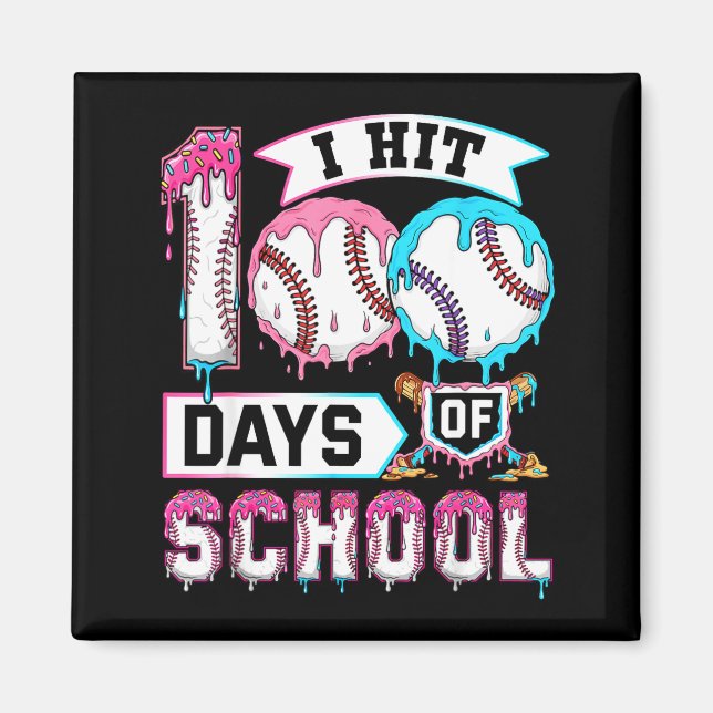 100 Days Of School Boys Baseball Drip 100th Day Ki Magnet (Front)