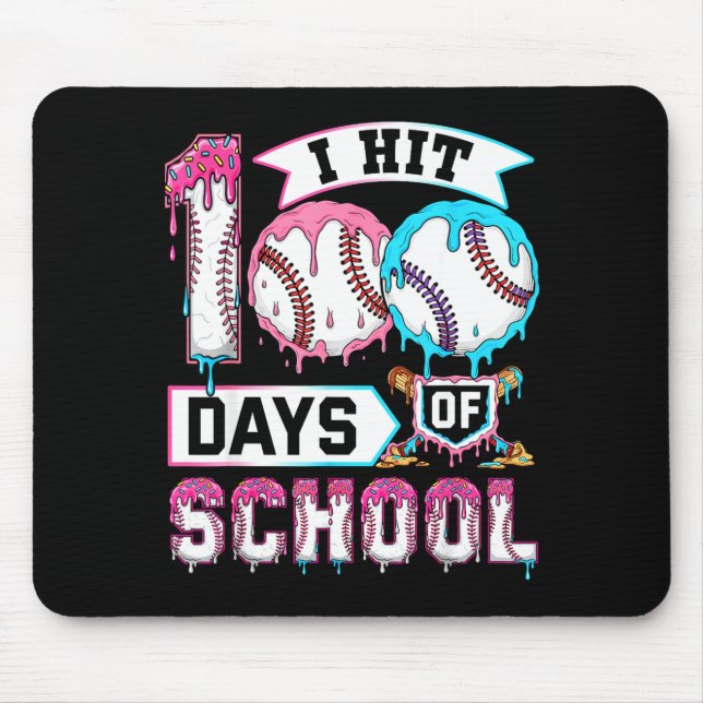 100 Days Of School Boys Baseball Drip 100th Day Ki Mouse Pad (Front)
