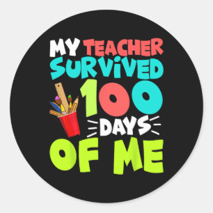 100 Days Of School Boys Girls Kids Teacher Gift Fu Classic Round Sticker