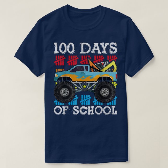 100 Days Of School Boys Shirt, Monster Truck Kids  T-Shirt (Design Front)