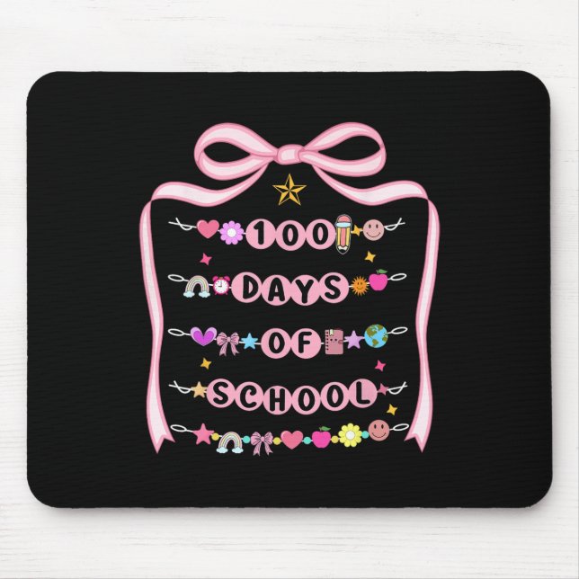 100 Days Of School Bracelets Coquette Bow Teacher  Mouse Pad (Front)