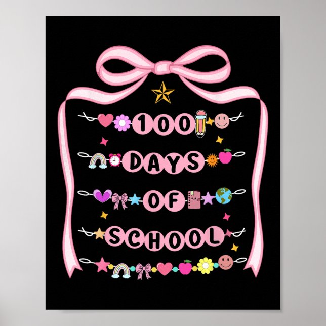 100 Days Of School Bracelets Coquette Bow Teacher  Poster (Front)