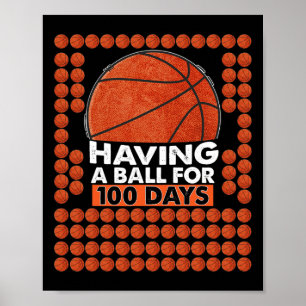 100 Days Of School Bysketll 100th Day For Boys Kid Poster