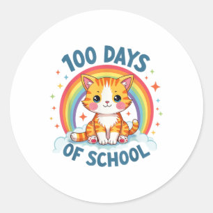 100 Days Of School Cat Girls Teacher 100th Day Of Classic Round Sticker