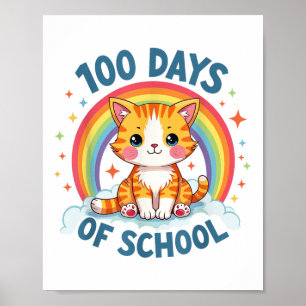100 Days Of School Cat Girls Teacher 100th Day Of Poster