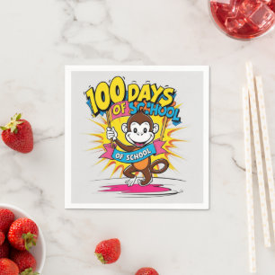 100 Days of School Celebration Monkey Fun Graphic Napkin