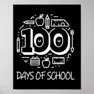 100 Days Of School Chalk Clical Teacher Kids 100th Poster
