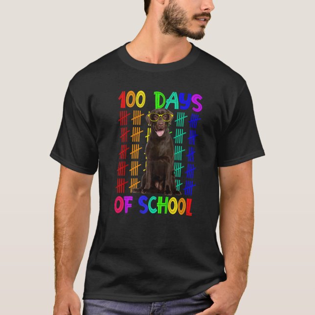 100 Days Of School Chocolate Lab Dog Wearing Glass T-Shirt (Front)