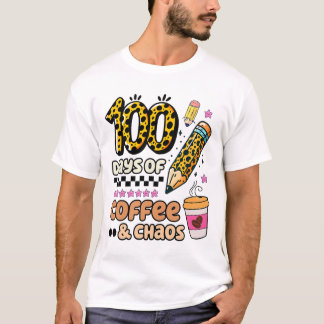 100 Days Of School Coffee Lover 100th Day Leopard T-Shirt