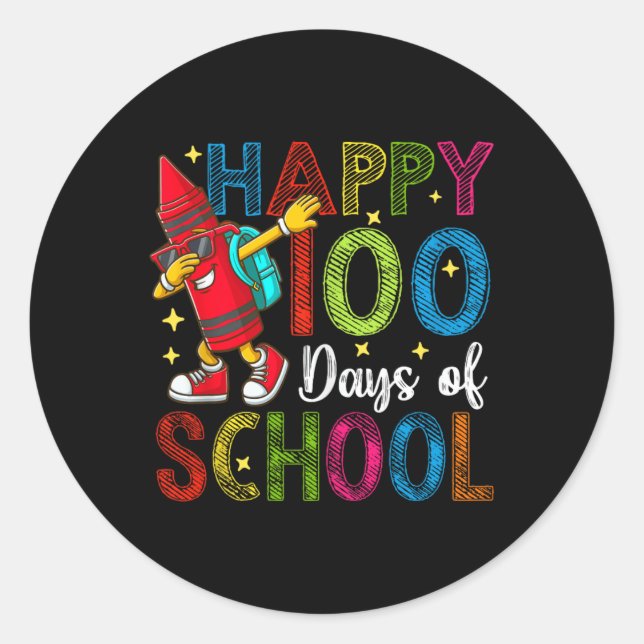 100 Days Of School Colourful Dabbing Pencil Teache Classic Round Sticker (Front)
