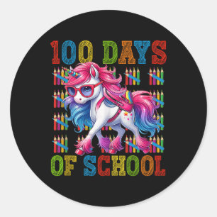 100 Days Of School Colourful Unicorn Students Teac Classic Round Sticker