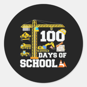 100 Days Of School Construction Vehicle Excavator Classic Round Sticker