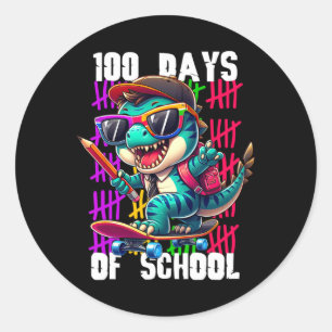 100 Days Of School Cool Dinosaur Skateboarding  Classic Round Sticker