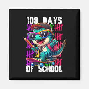 100 Days Of School Cool Dinosaur Skateboarding Magnet