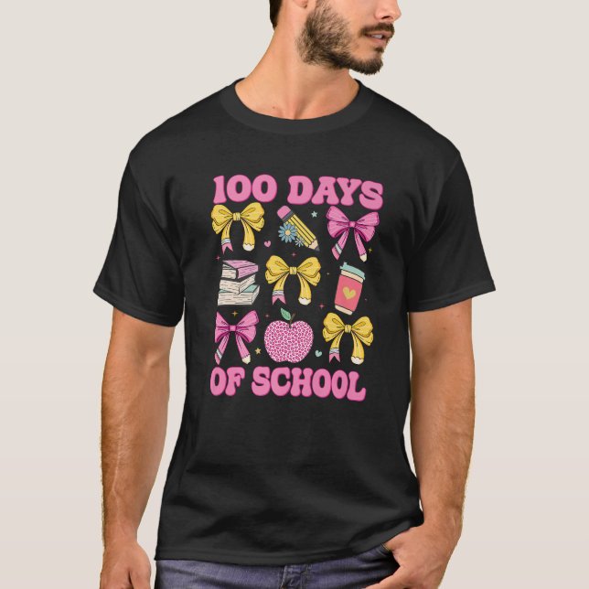 100 Days Of School Coquette Bow 100th Day Of Schoo T-Shirt (Front)
